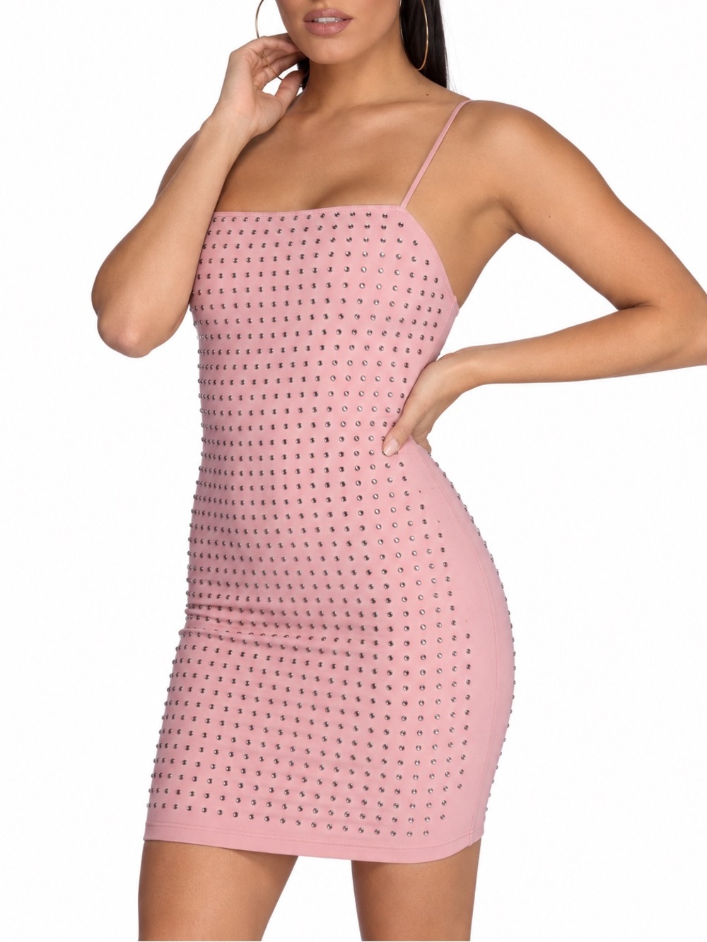 Windsor Pink Rhinestone Bodycon Mini Dress S Y2K Party Cocktail Spaghetti Strap